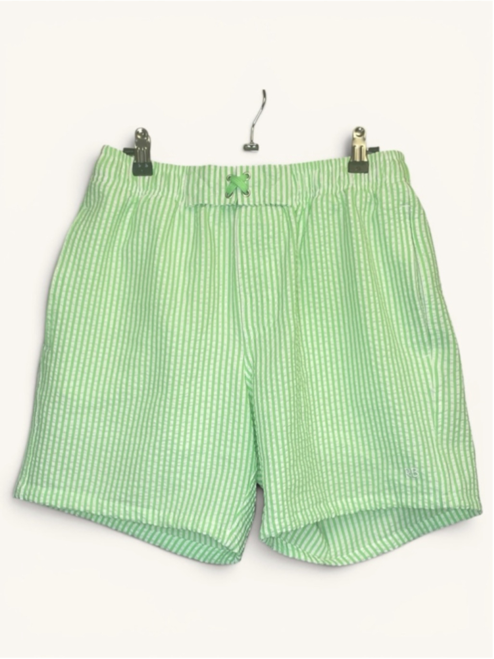 RuggedButts Green Seersucker Swim Shorts Boys M